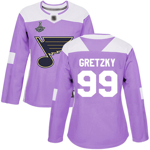 Adidas Blues #99 Wayne Gretzky Purple Authentic Fights Cancer Stanley Cup Champions Women's Stitched NHL Jersey